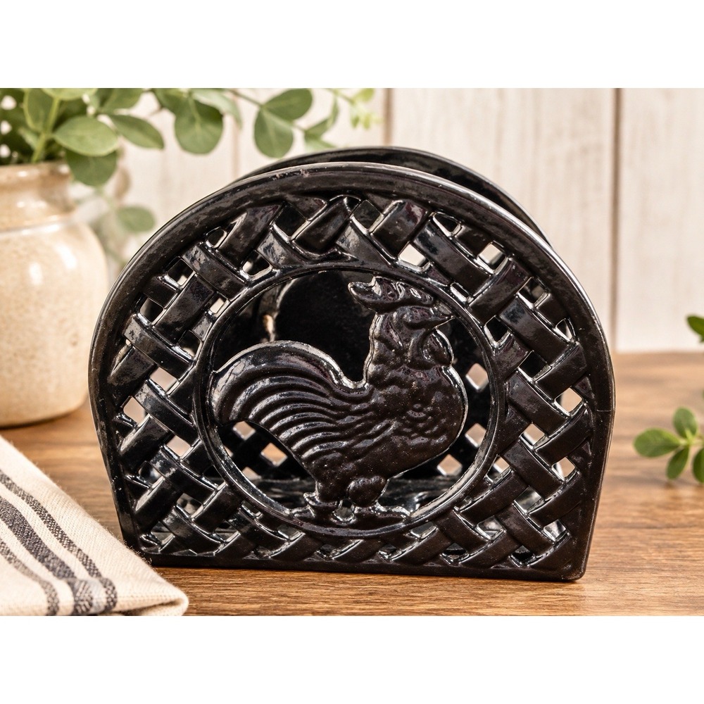 Basics Cast Iron Rooster Napkin Holder Black Farmhouse Kitchen Table Decor